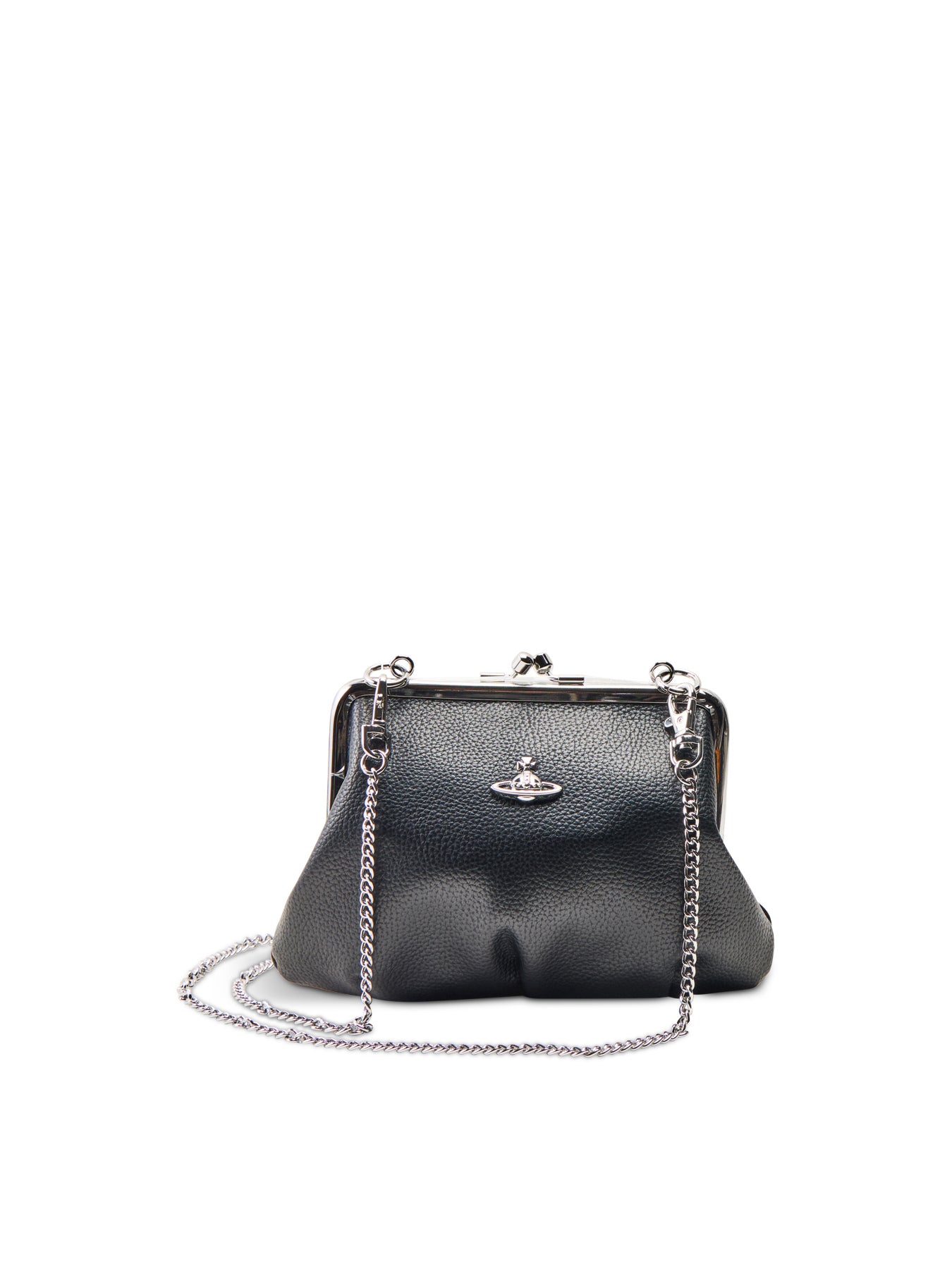 Granny Frame Vegan Leather Top Handle Bag Black