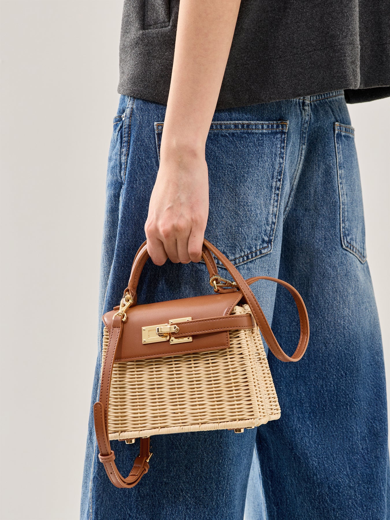 Elise Natural Rattan Bag Brown