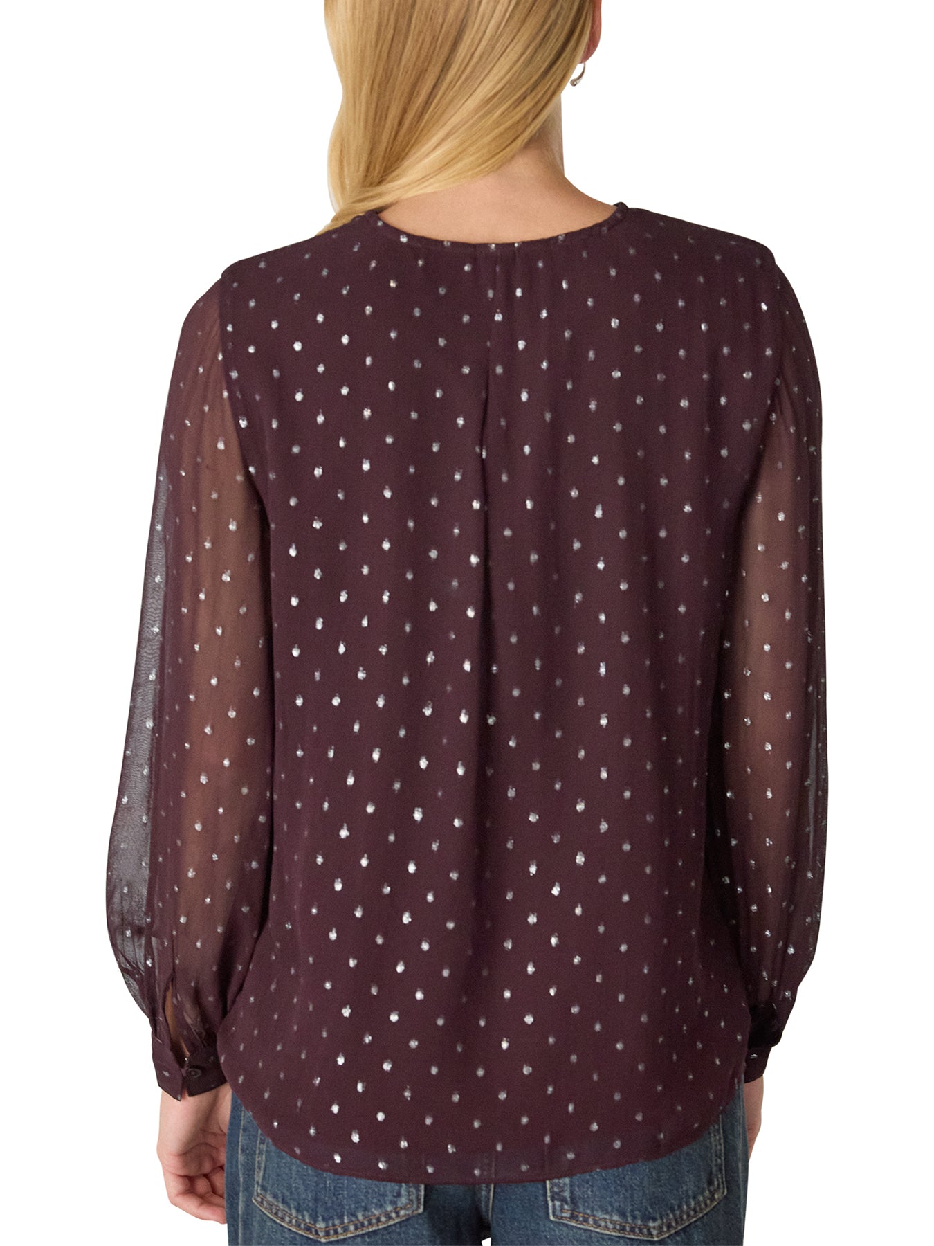 Metallic Dobby Frill Blouse Silver