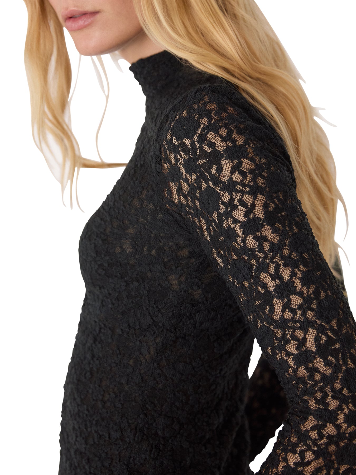 Lace Detail High Neck Top Black