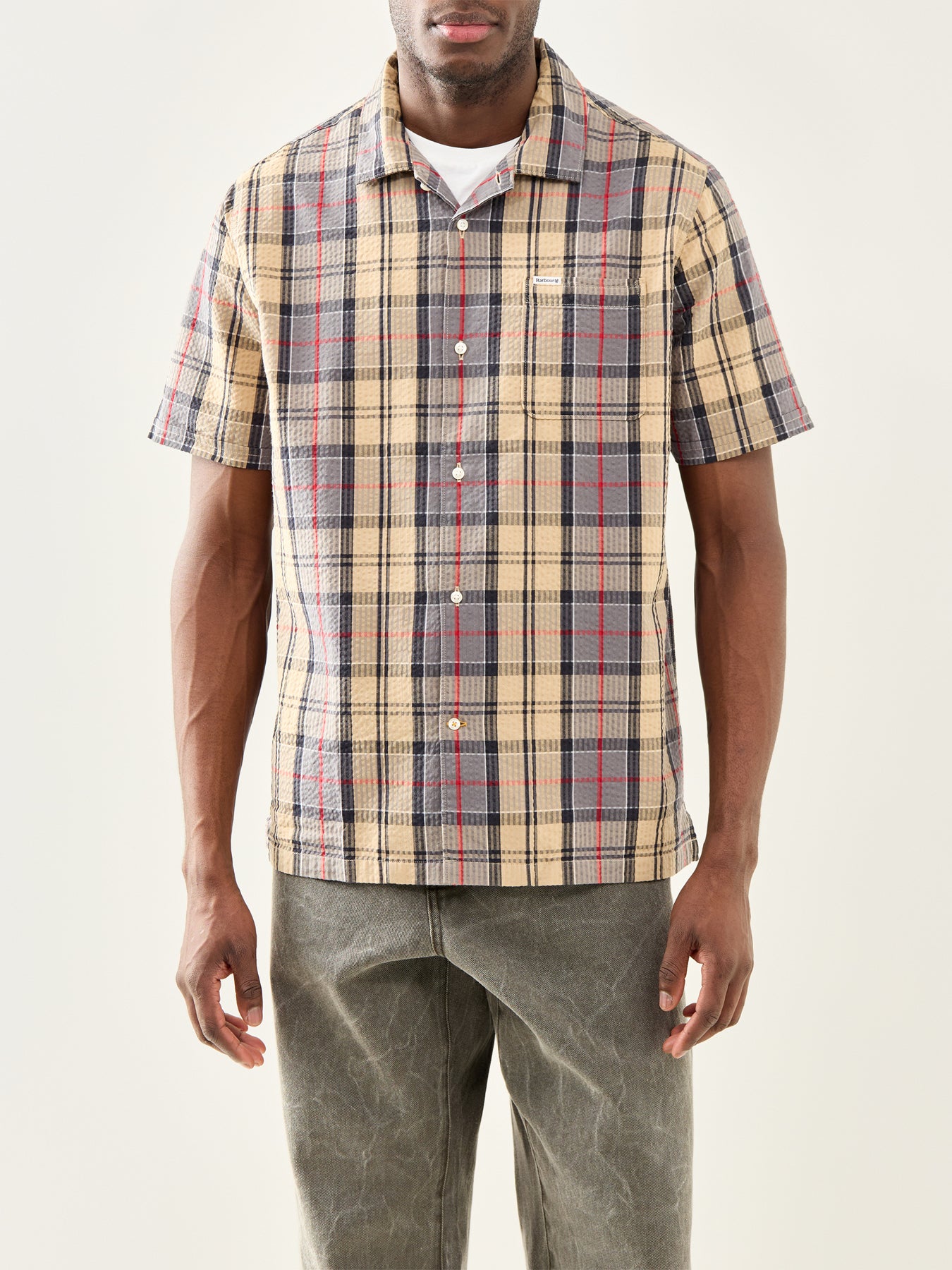 Clyde Seersucker Tartan Short Sleeve Shirt Beige
