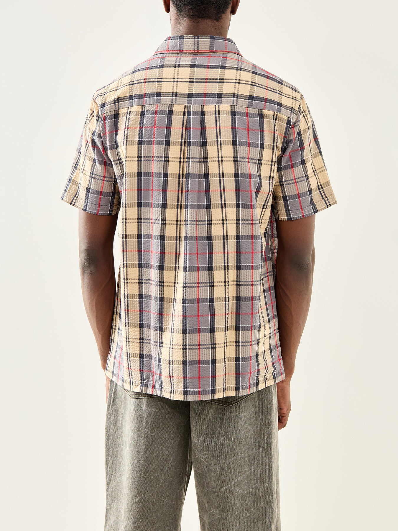 Clyde Seersucker Tartan Short Sleeve Shirt Beige