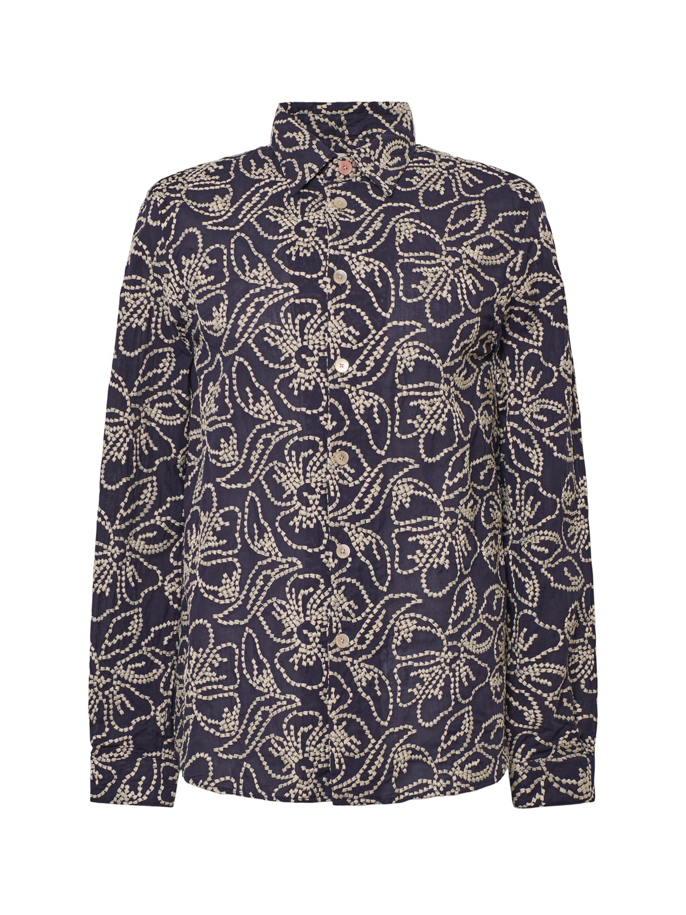 Embroidered Flower Shirt Navy