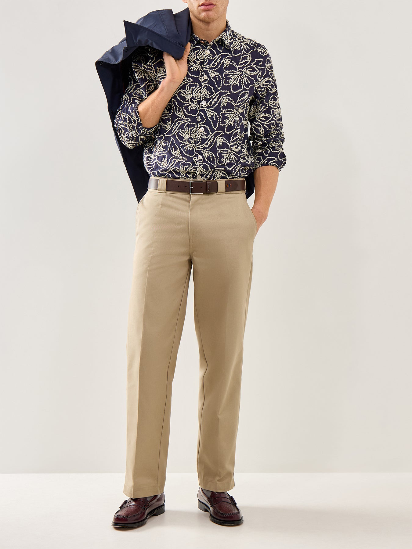 Embroidered Flower Shirt Navy