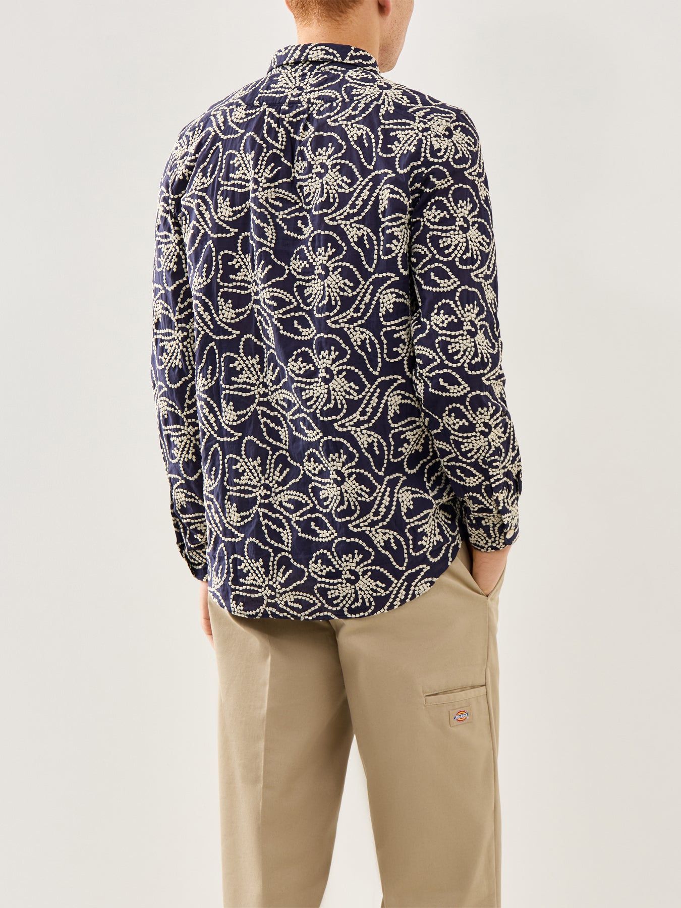 Embroidered Flower Shirt Navy