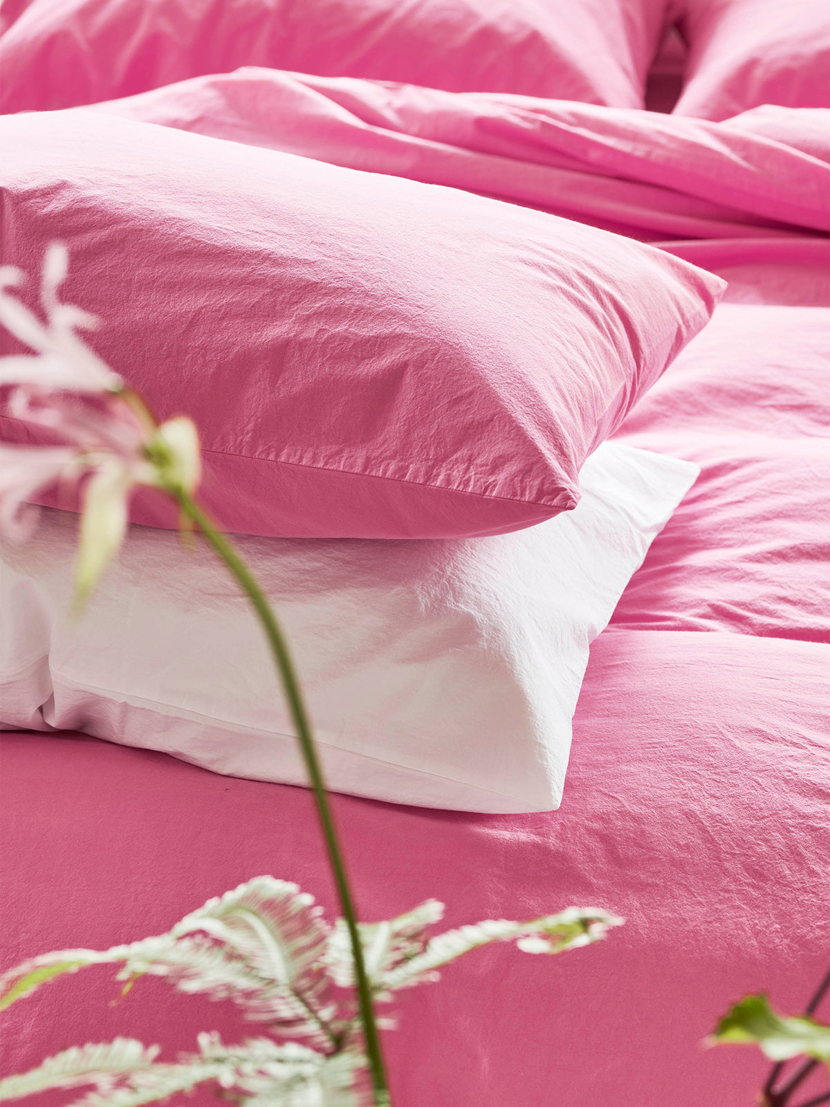 Loweswater Organic Cotton Percale Duvet Cover Set - Fuchsia Pink
