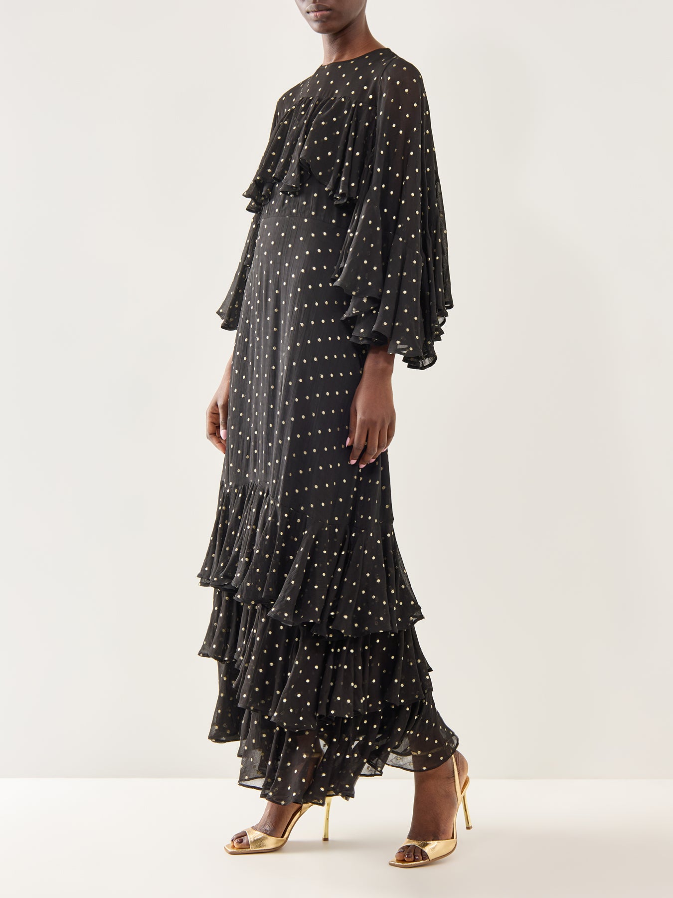 Petula Gold Dot Caped Maxi Gold