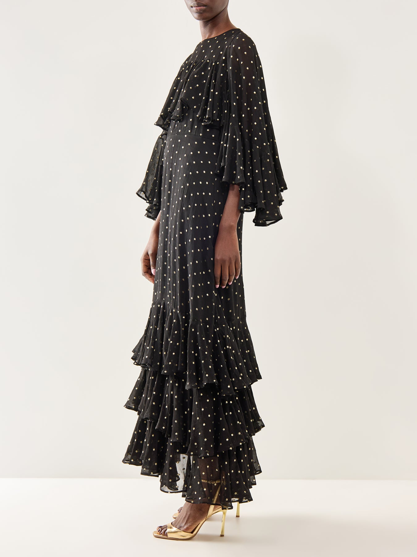 Petula Gold Dot Caped Maxi Gold