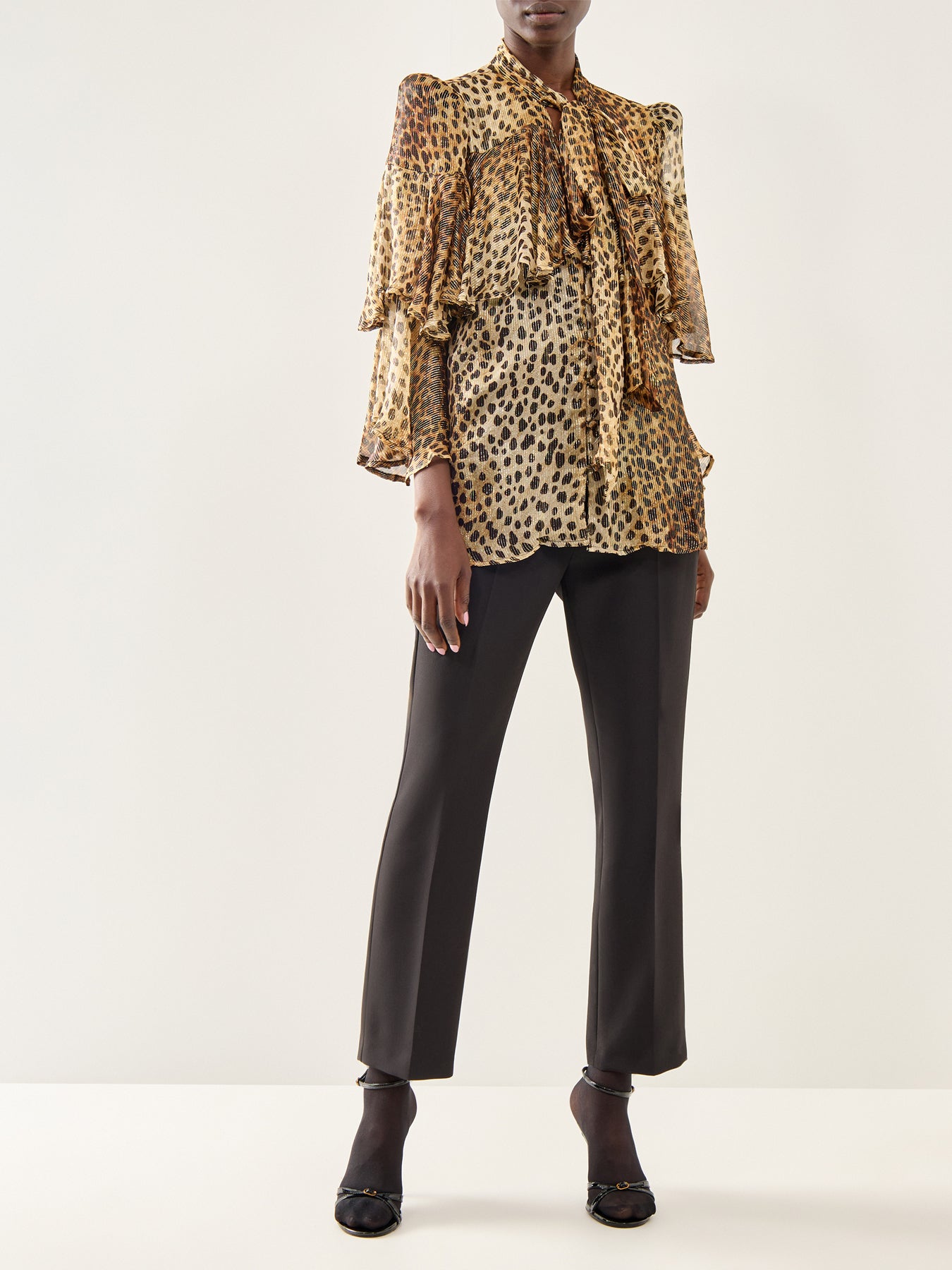 Bea Cheetah Lurex Cape Blouse Gold