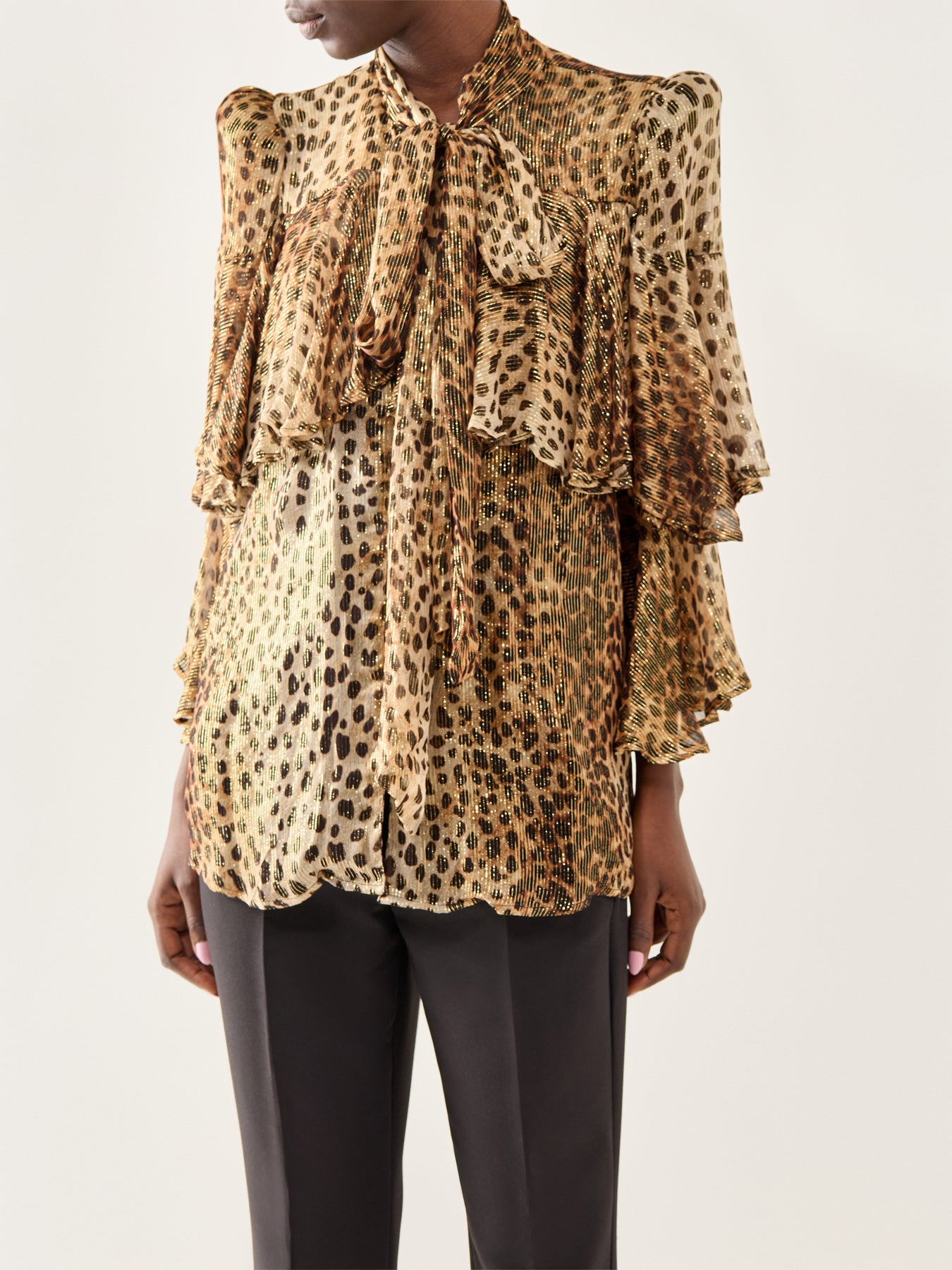 Bea Cheetah Lurex Cape Blouse Gold