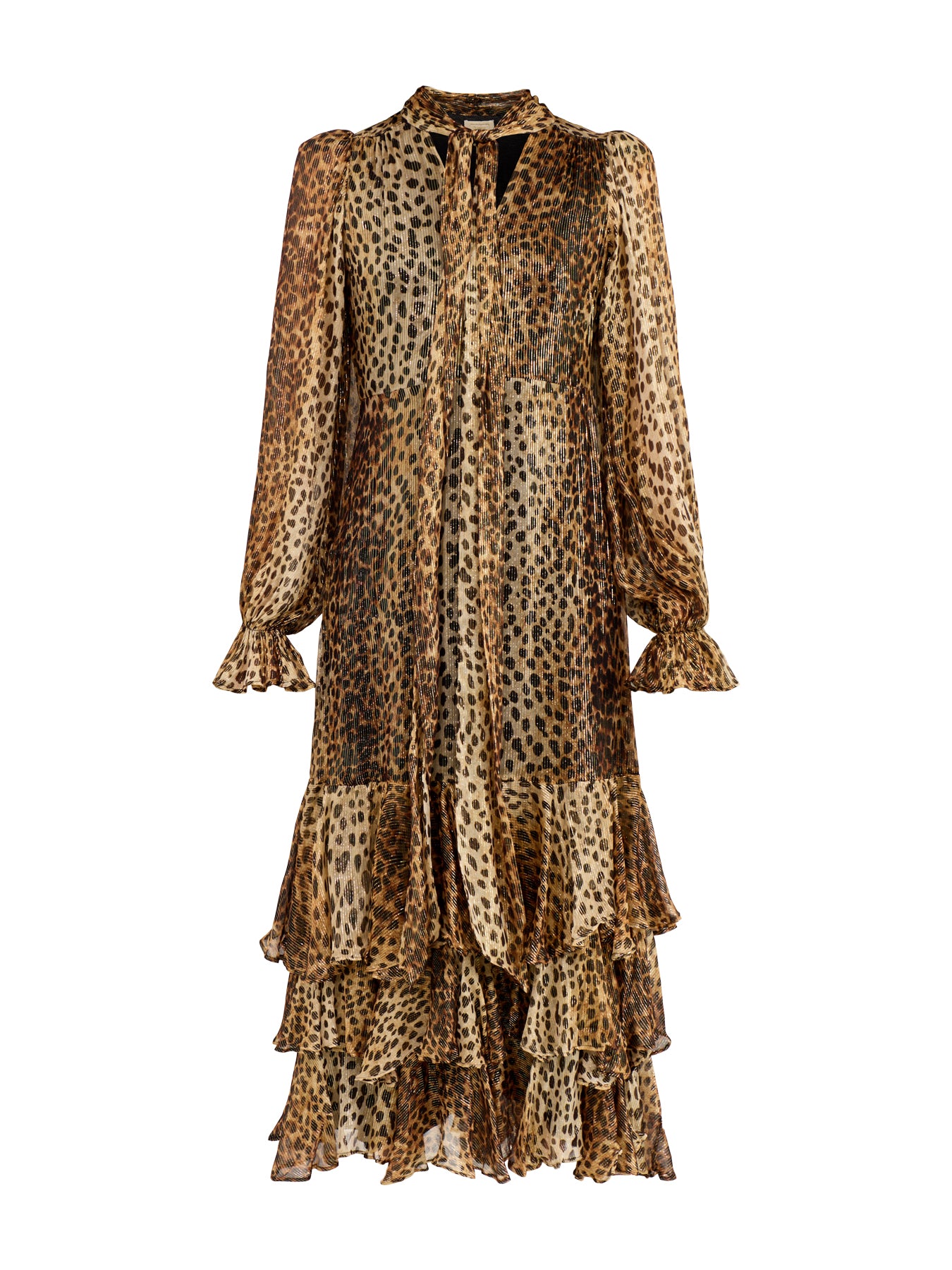 Farrah Cheetah Tiered Maxi Dress Gold