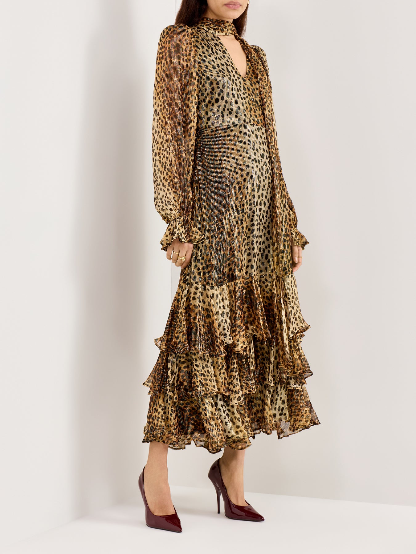 Farrah Cheetah Tiered Maxi Dress Gold