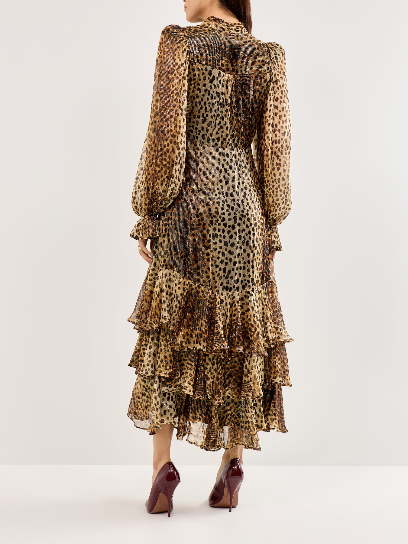 Farrah Cheetah Tiered Maxi Dress Gold
