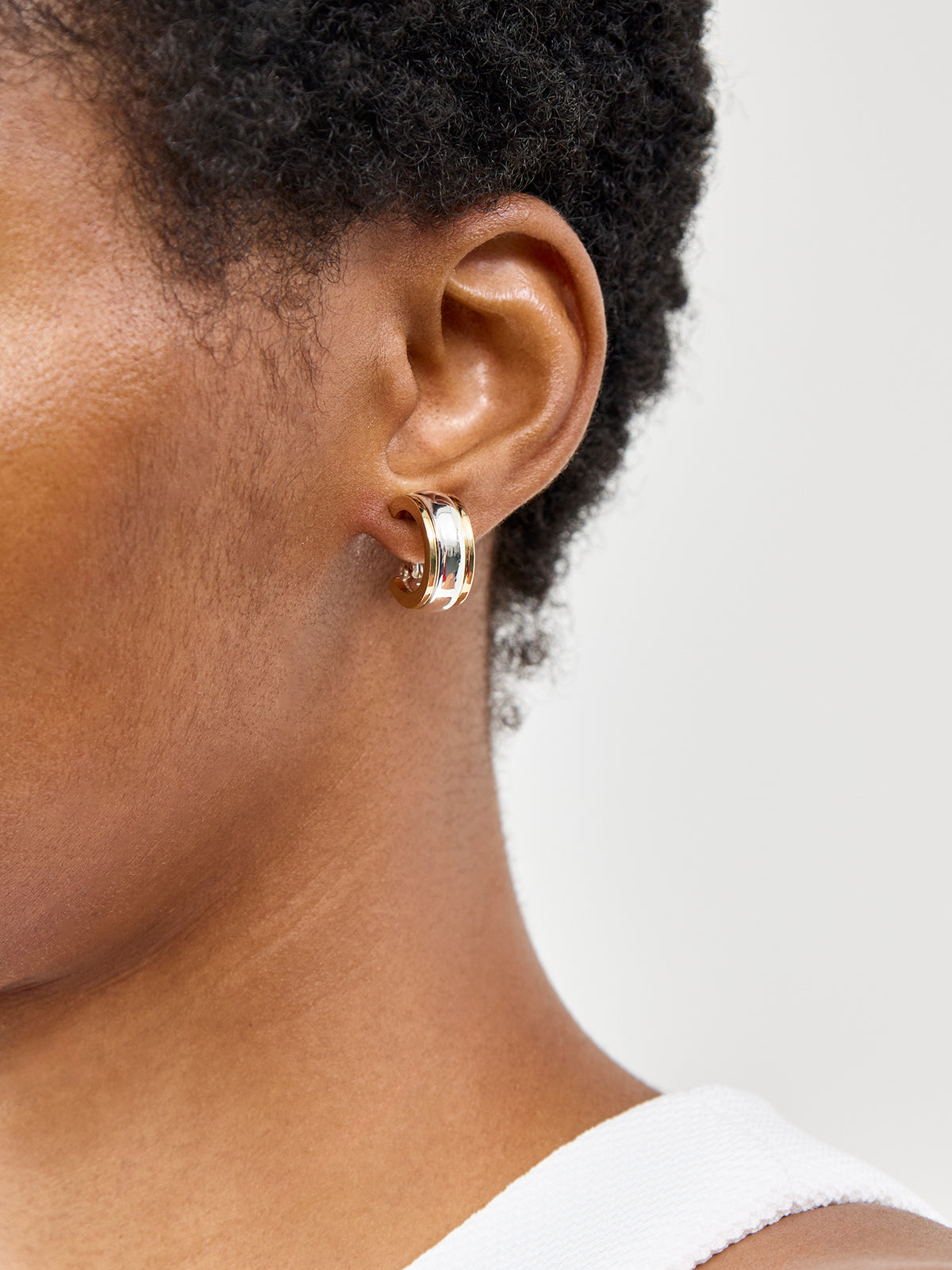 Two Tone Clip Hoop Earrings Gold