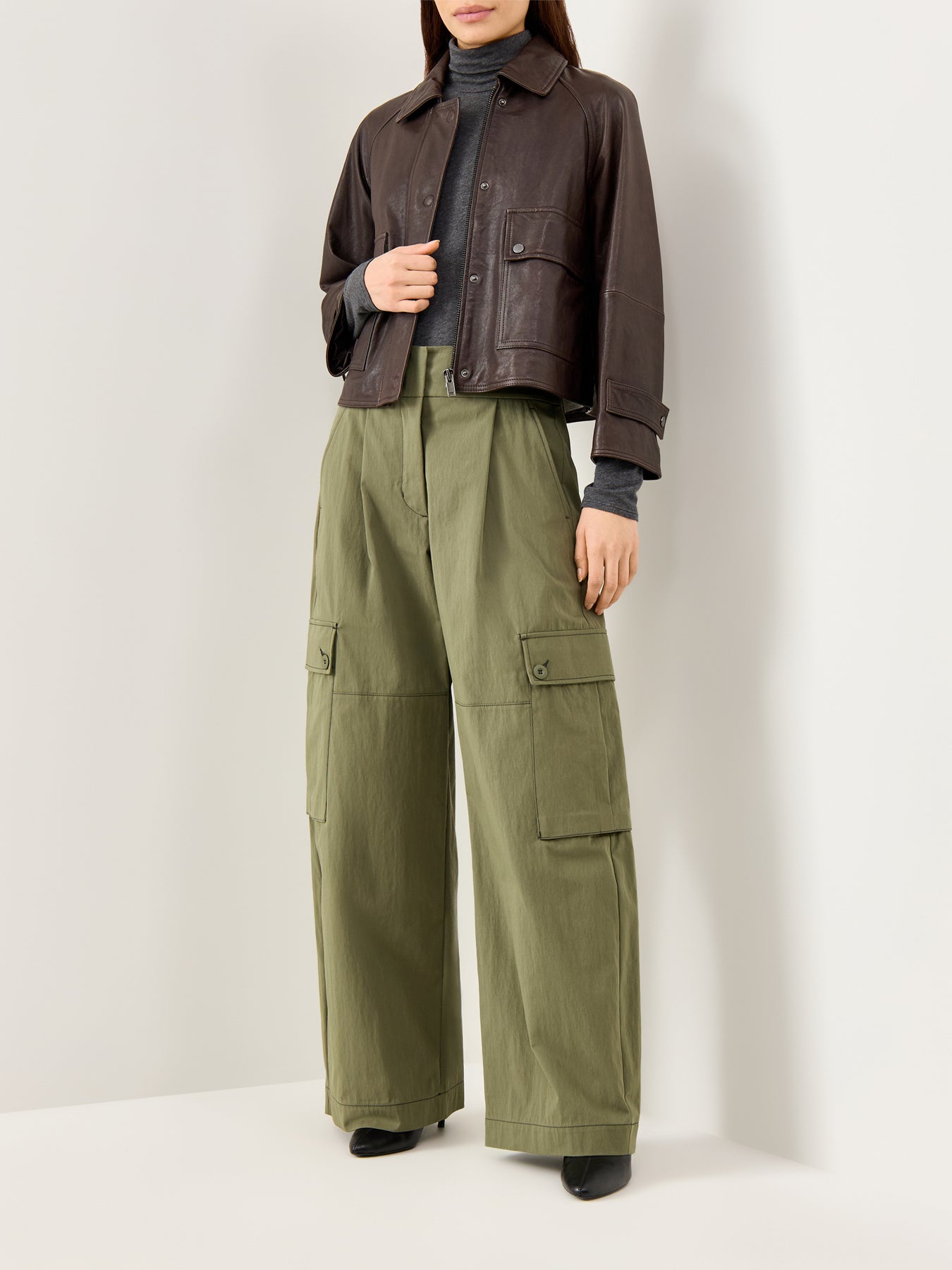 Oversized Long Wide Leg Tailored Trousers Dark Green