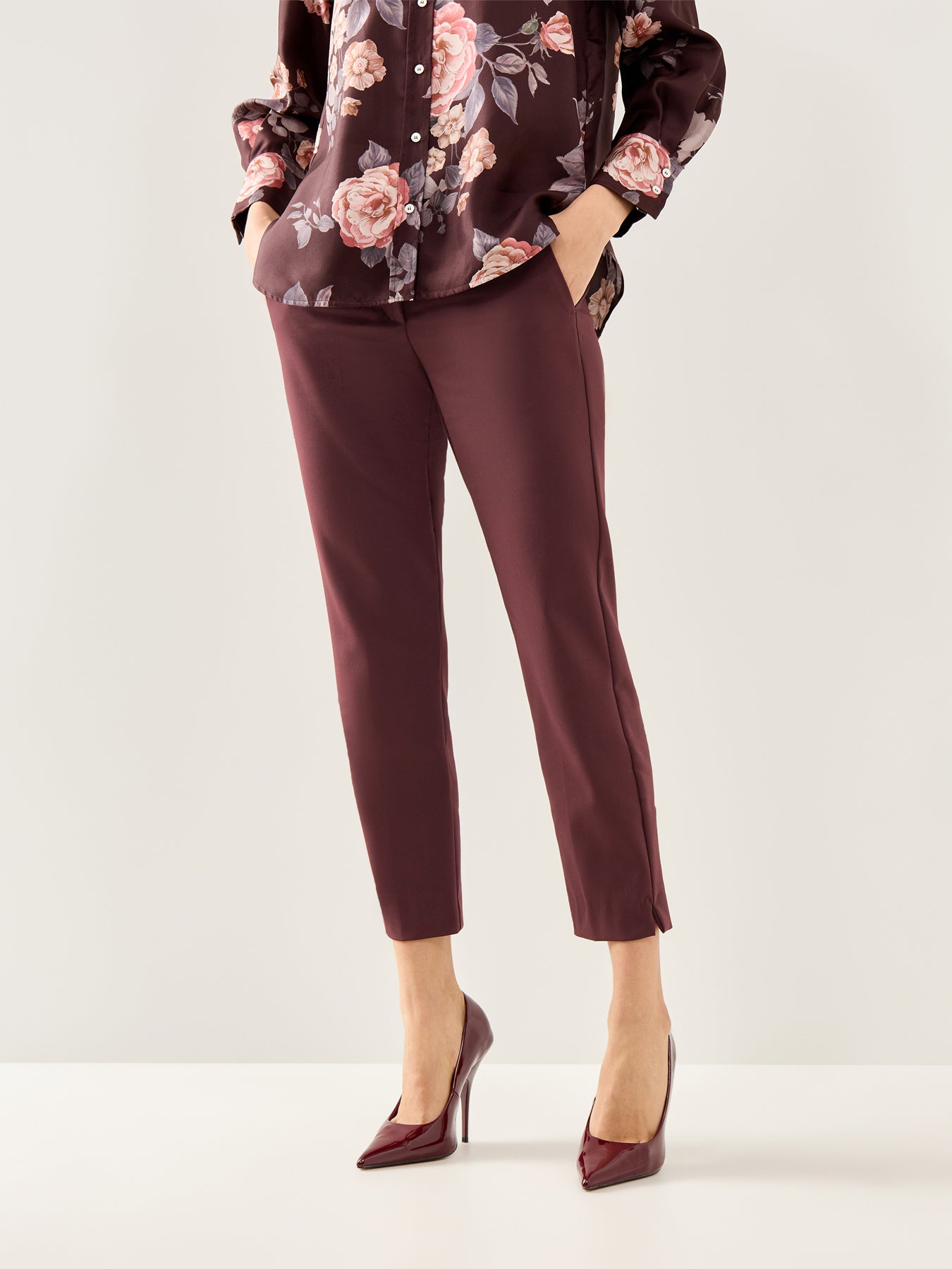Tailored High Waist Wide Leg Trousers Bordeaux