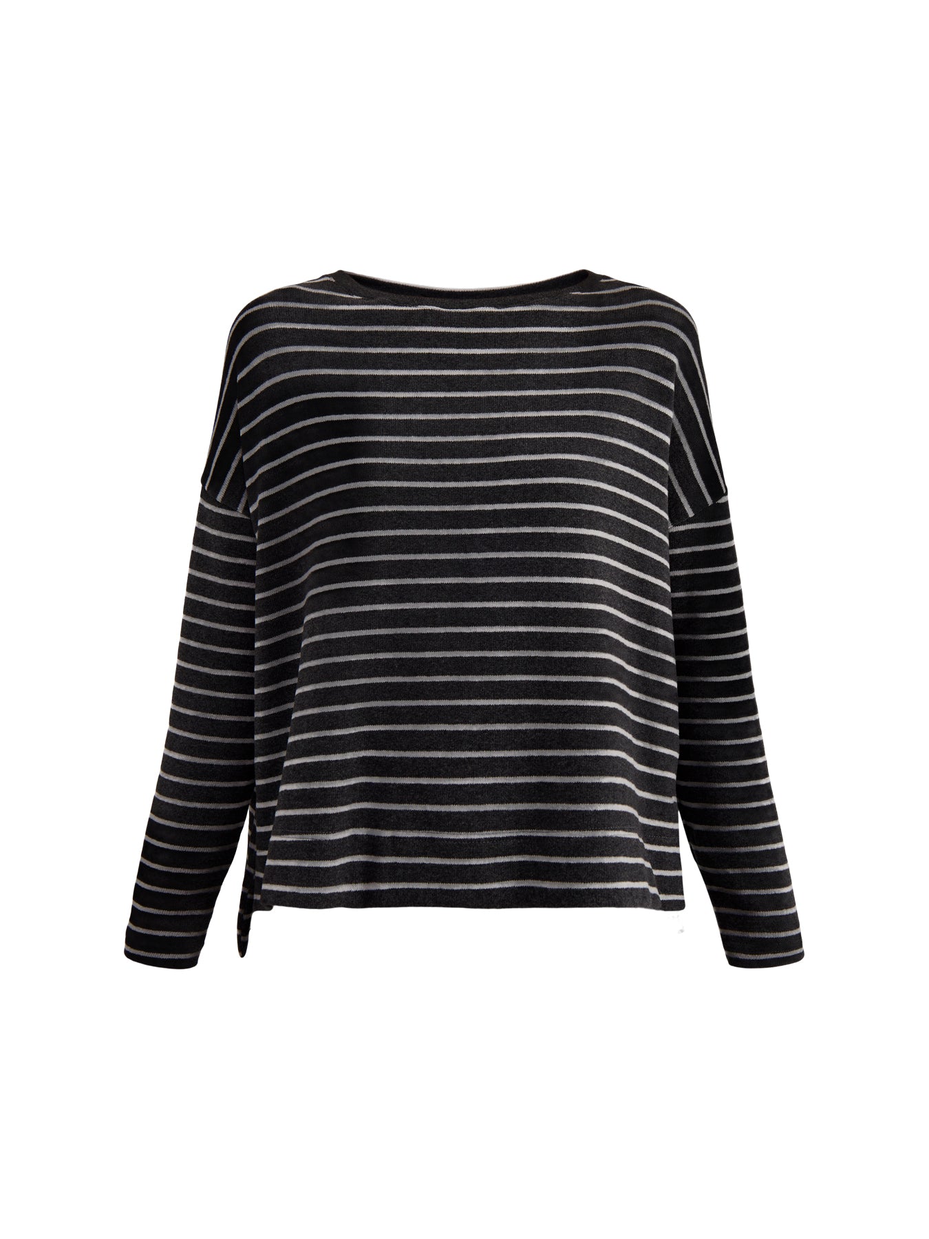 Boat Neck Stripe Jumper Grey