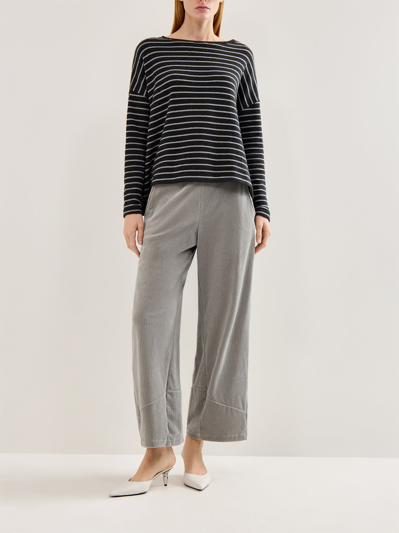Boat Neck Stripe Jumper Grey