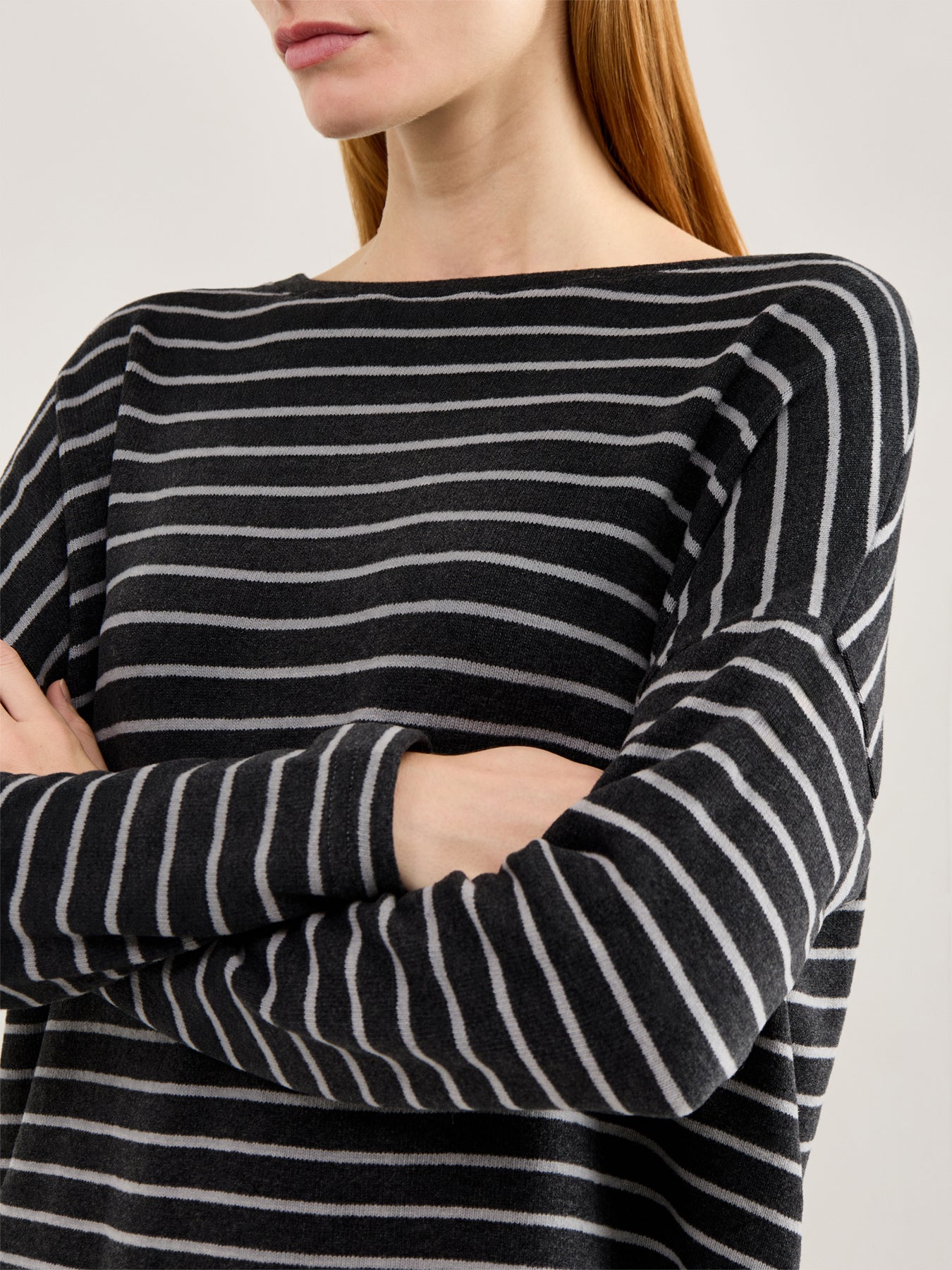 Boat Neck Stripe Jumper Grey