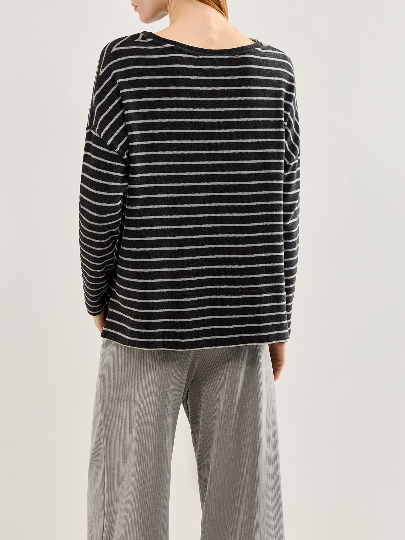 Boat Neck Stripe Jumper Grey
