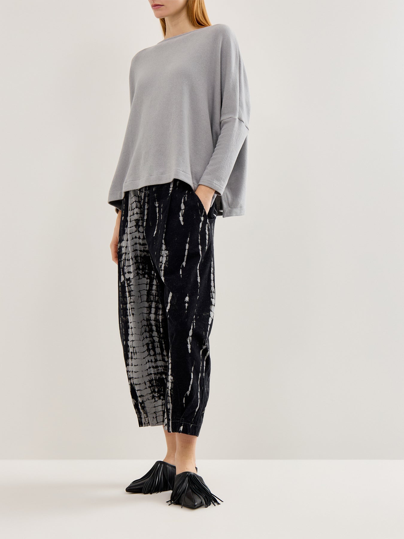 Boat Neck Knit Top Light Grey