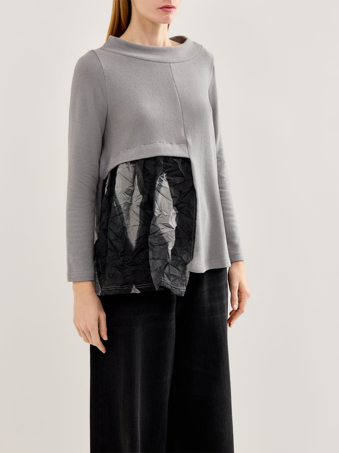 Textured Boat Neck Knit Top Grey