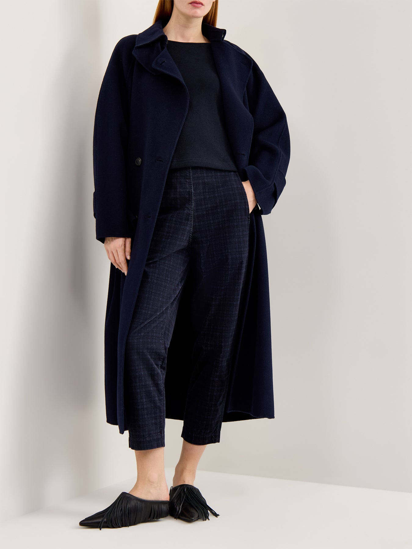 Velvet Check Trousers Dark Grey
