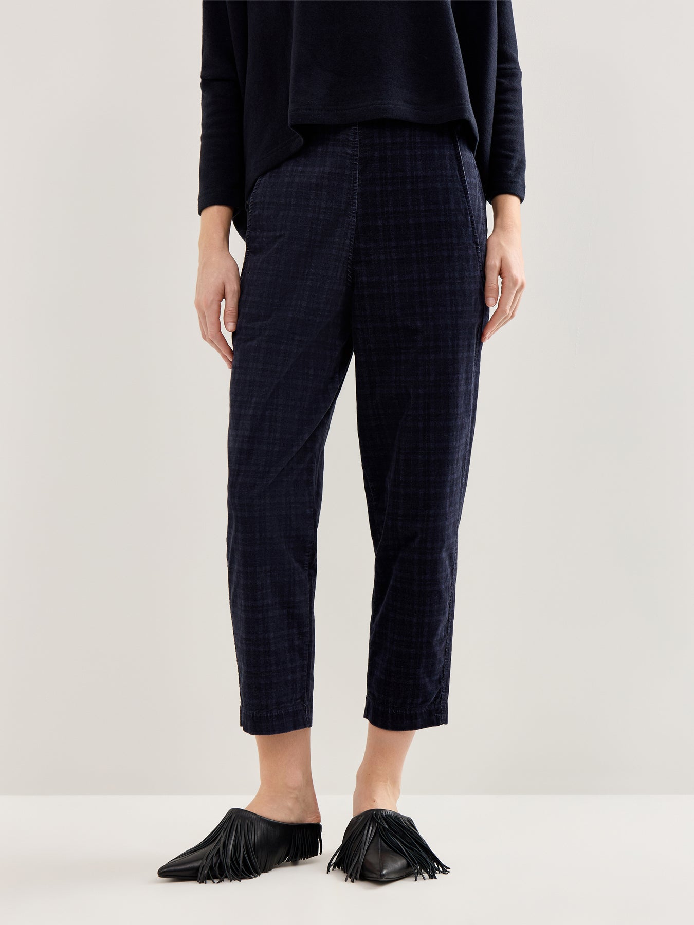 Velvet Check Trousers Dark Grey