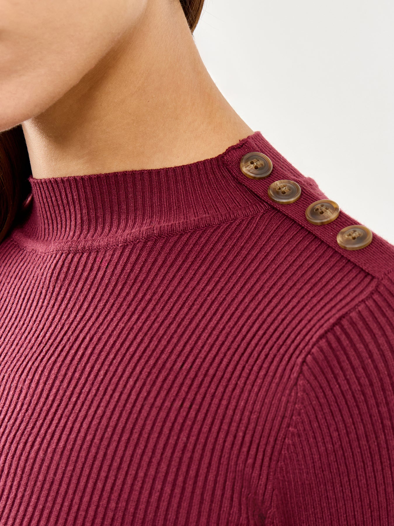 Side Neck Button Nightwear Top Burgundy