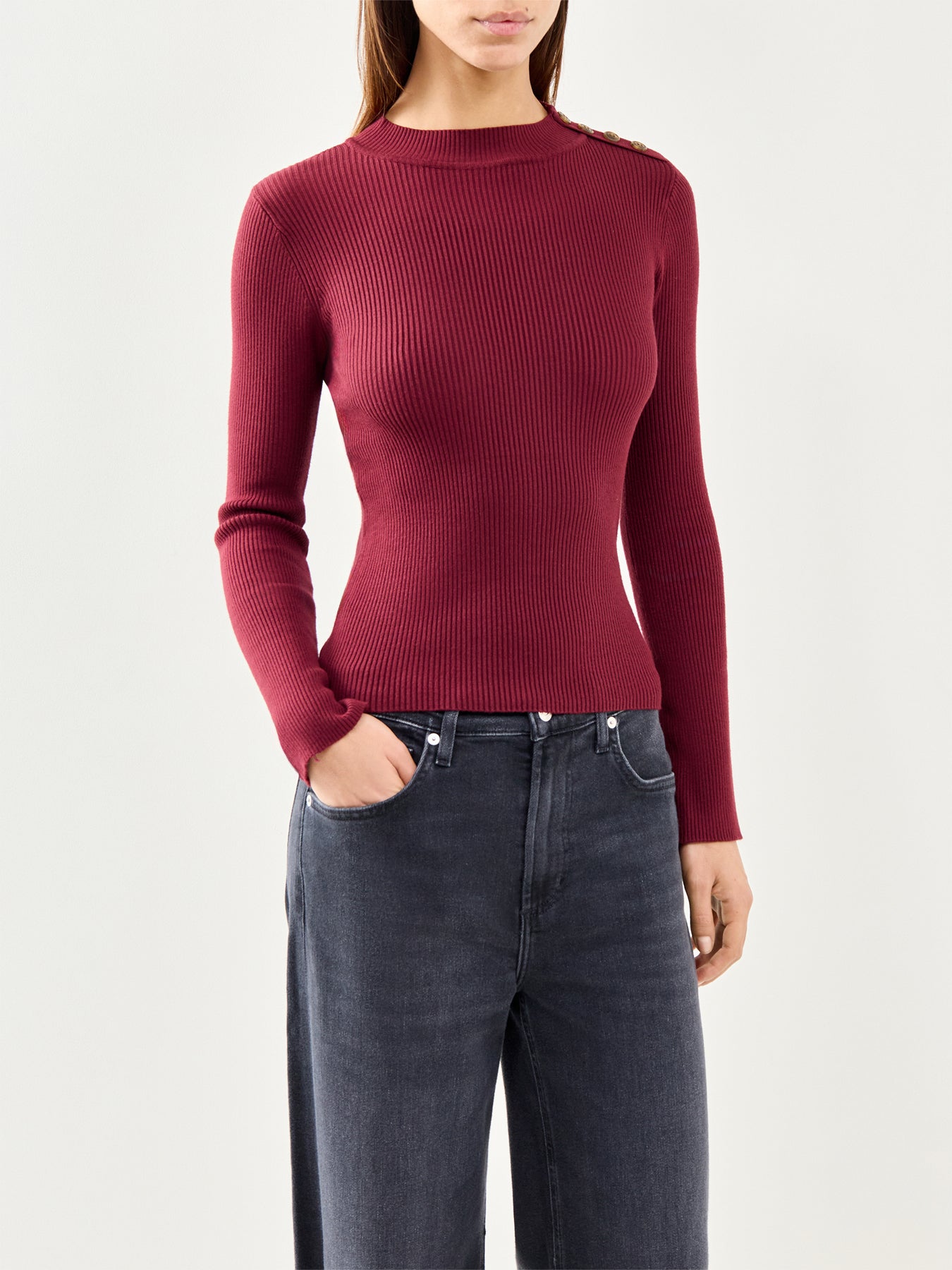 Side Neck Button Nightwear Top Burgundy