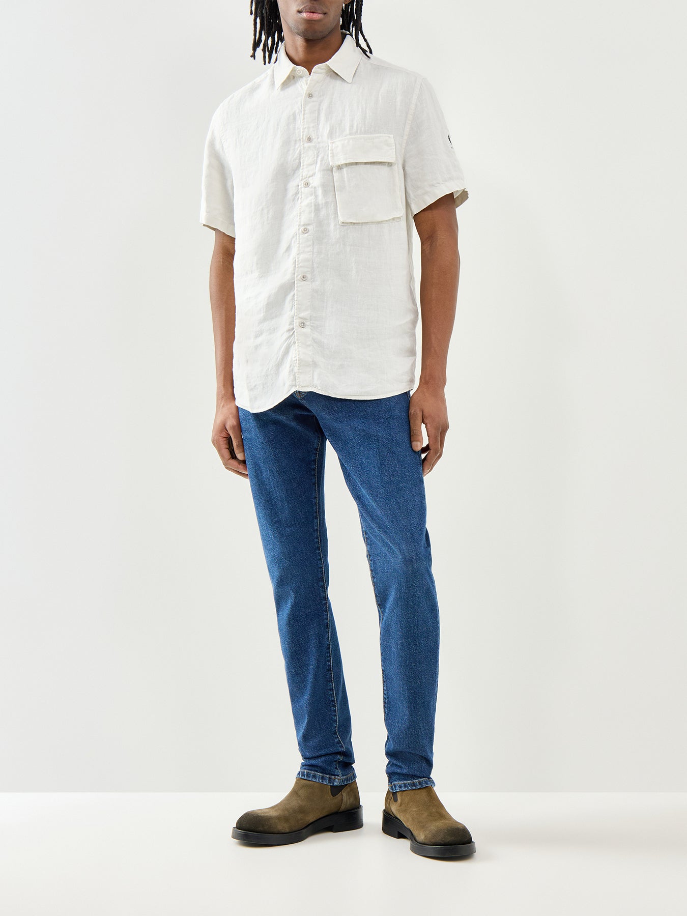 Belstaff Scale Short Sleeve Linen Shirt Silver Birch