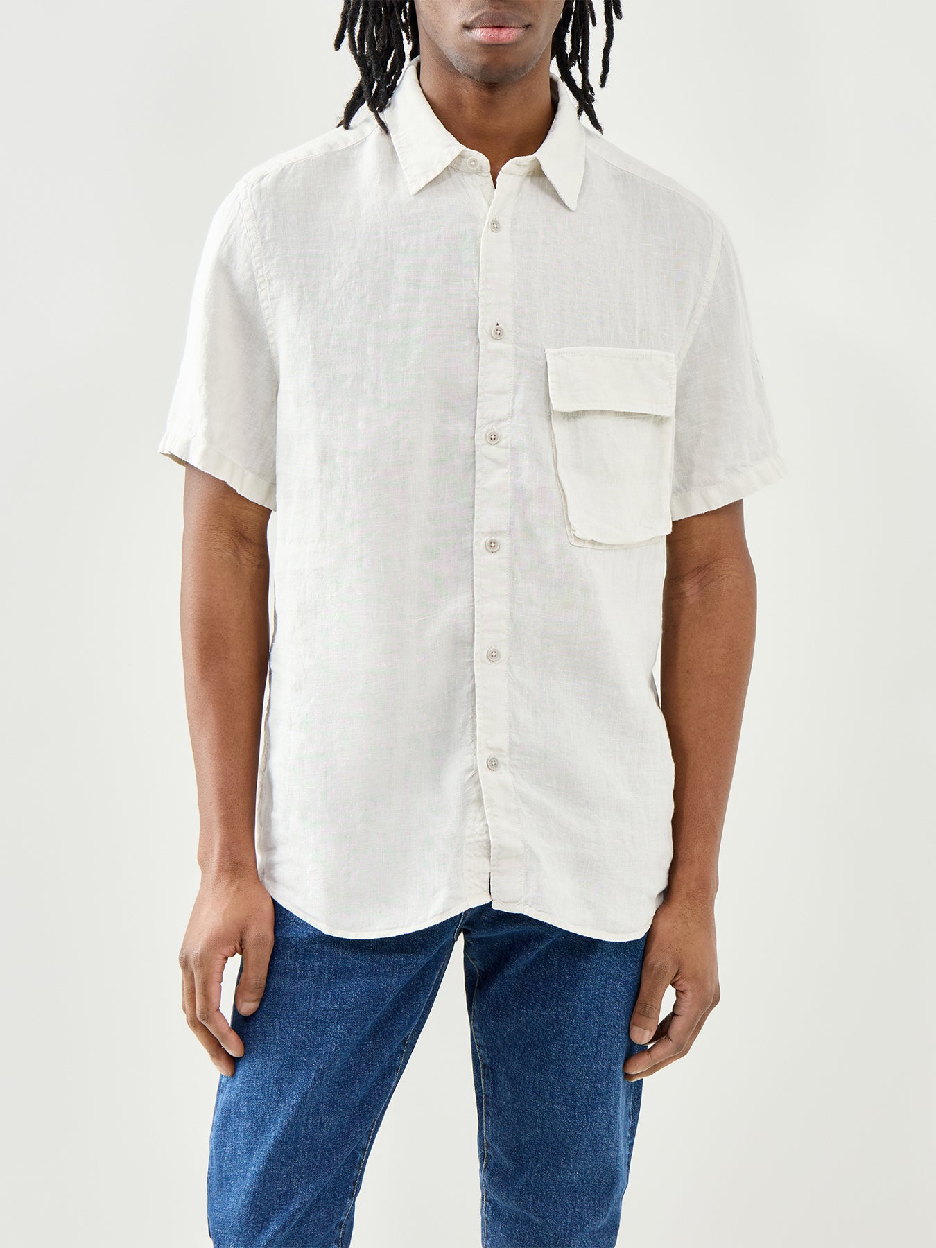 Belstaff Scale Short Sleeve Linen Shirt Silver Birch