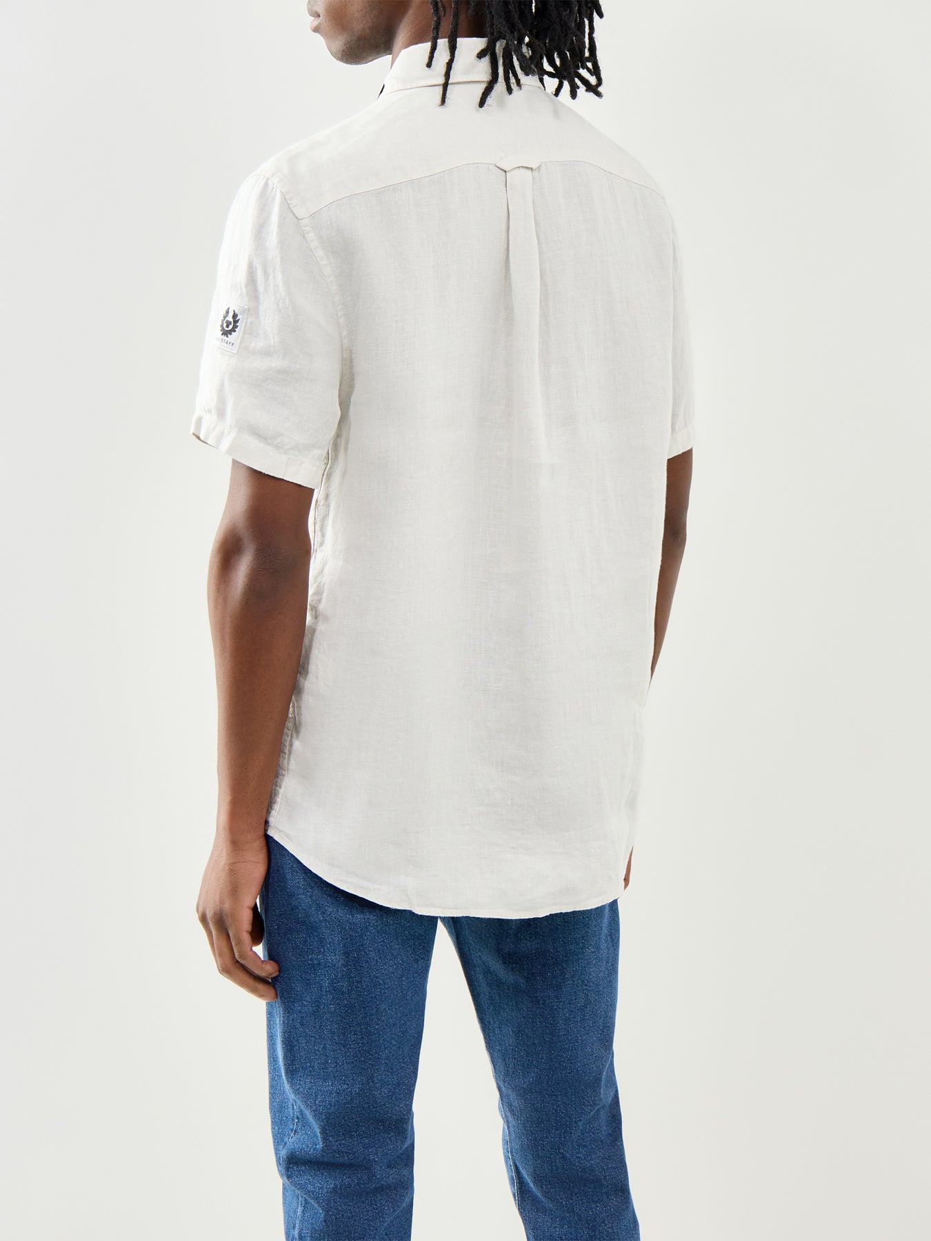 Belstaff Scale Short Sleeve Linen Shirt Silver Birch