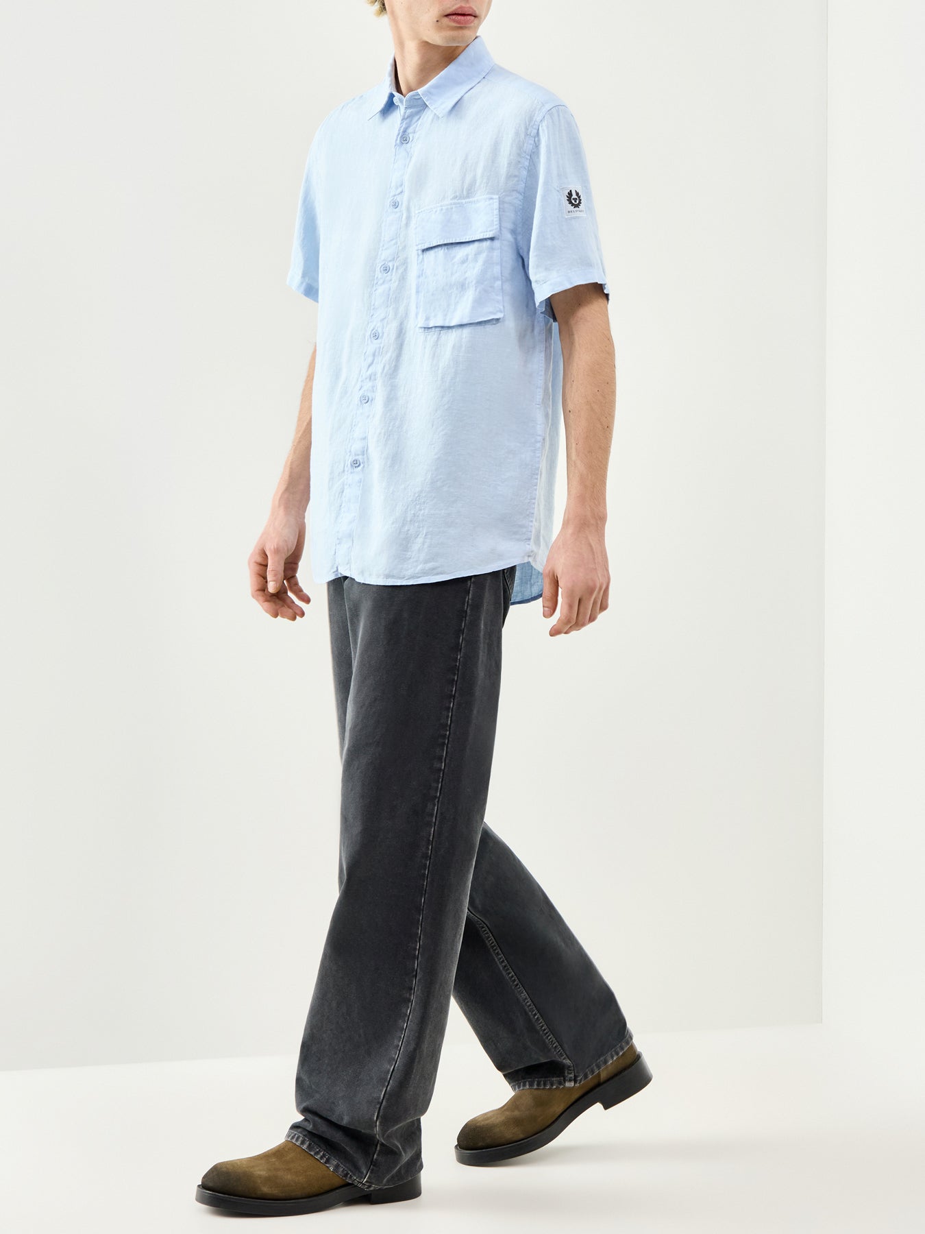 Belstaff Scale Short Sleeve Linen Shirt Sky Blue