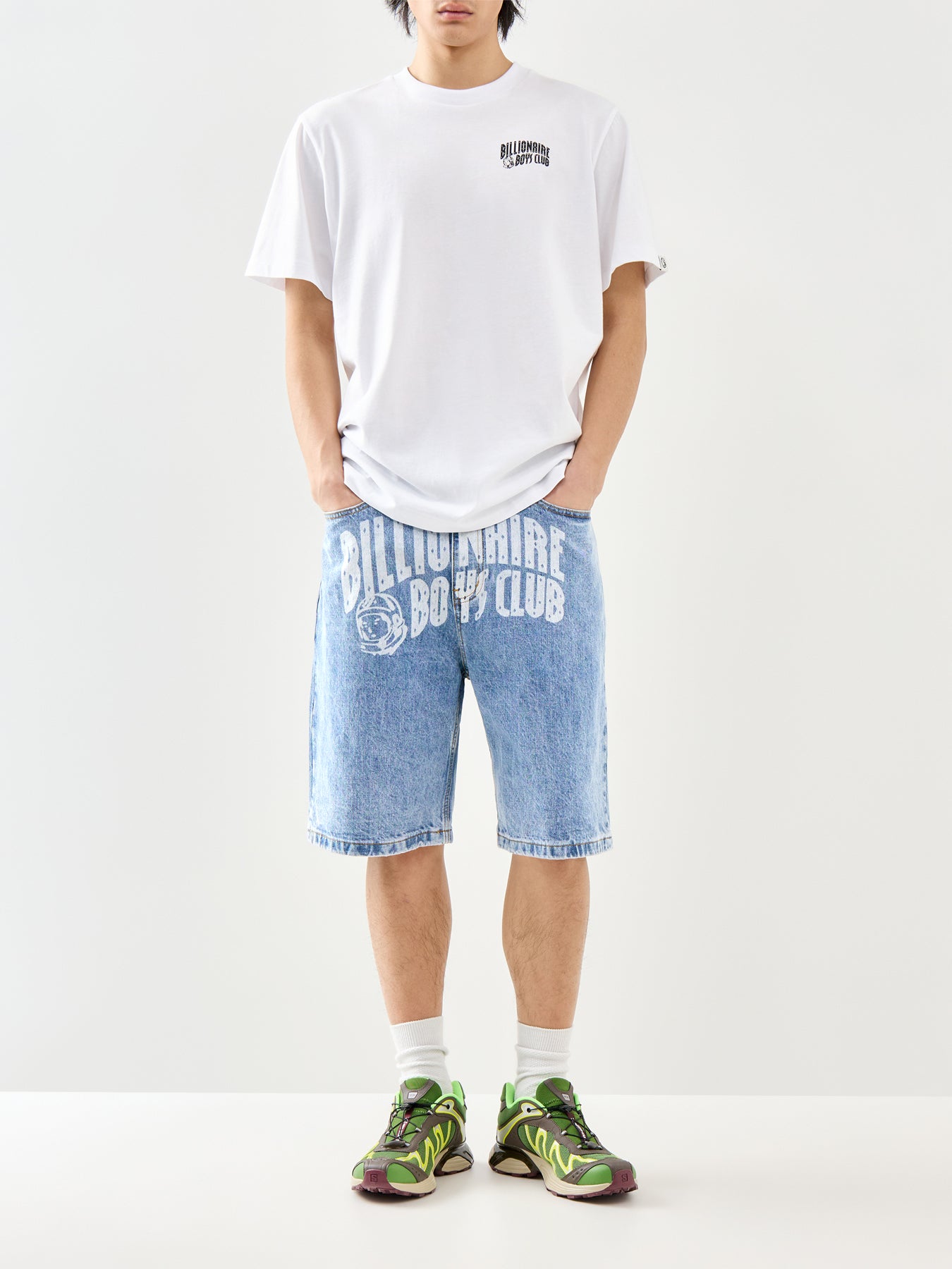 Faded Arch Logo Denim Shorts Blue