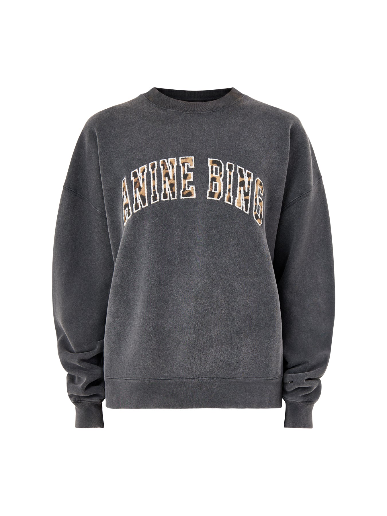 Miles Logo Leopard Print Cotton Sweatshirt Black