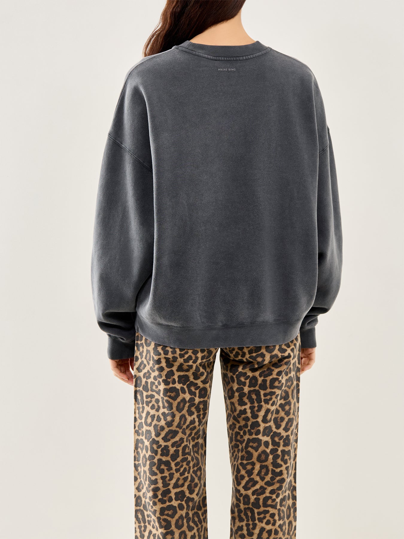Miles Logo Leopard Print Cotton Sweatshirt Black