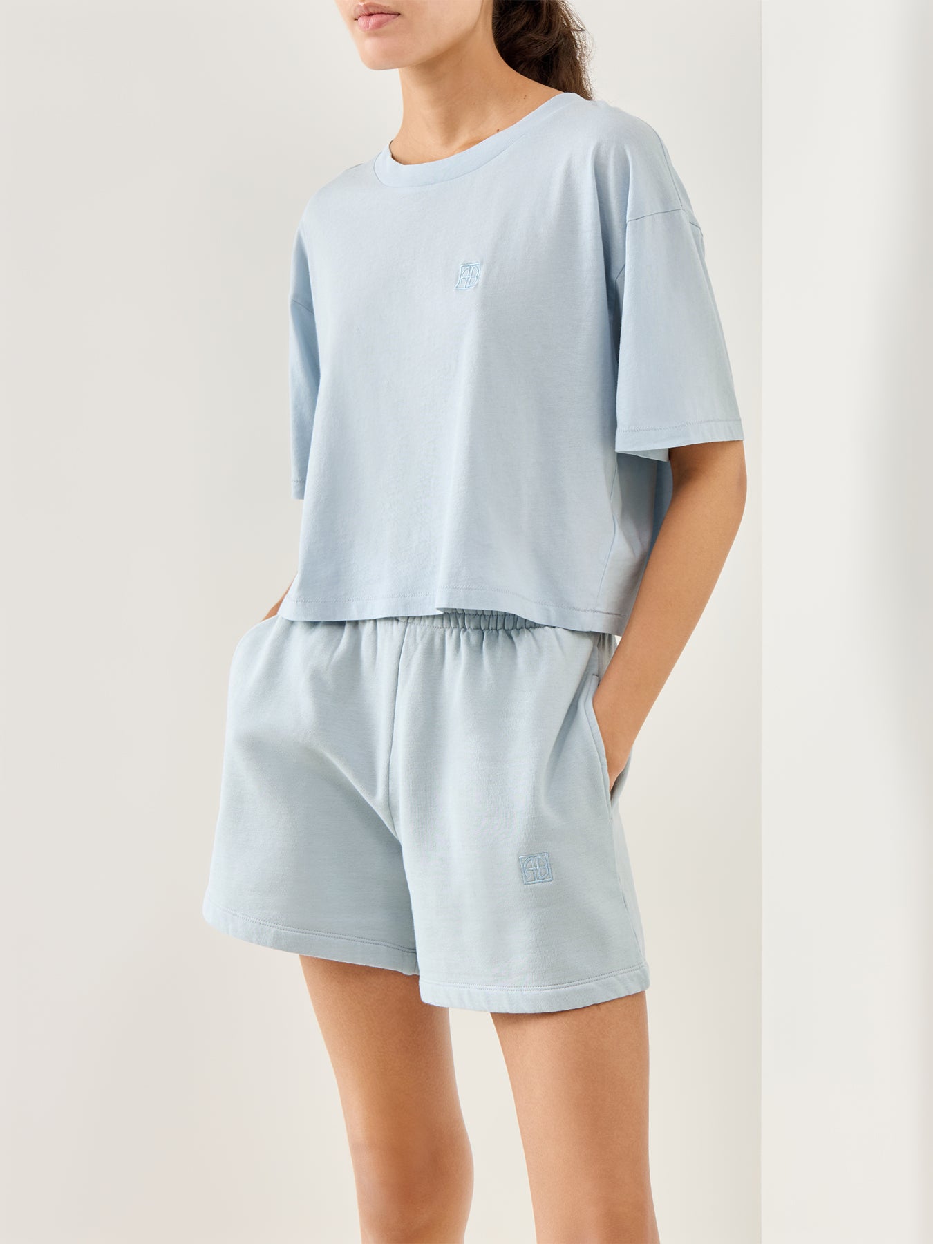 Monogram Cropped Jersey Tee Blue