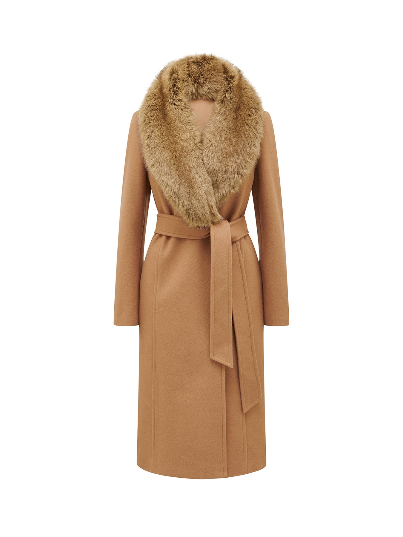 Monica Faux Fur Wrap Coat Camel