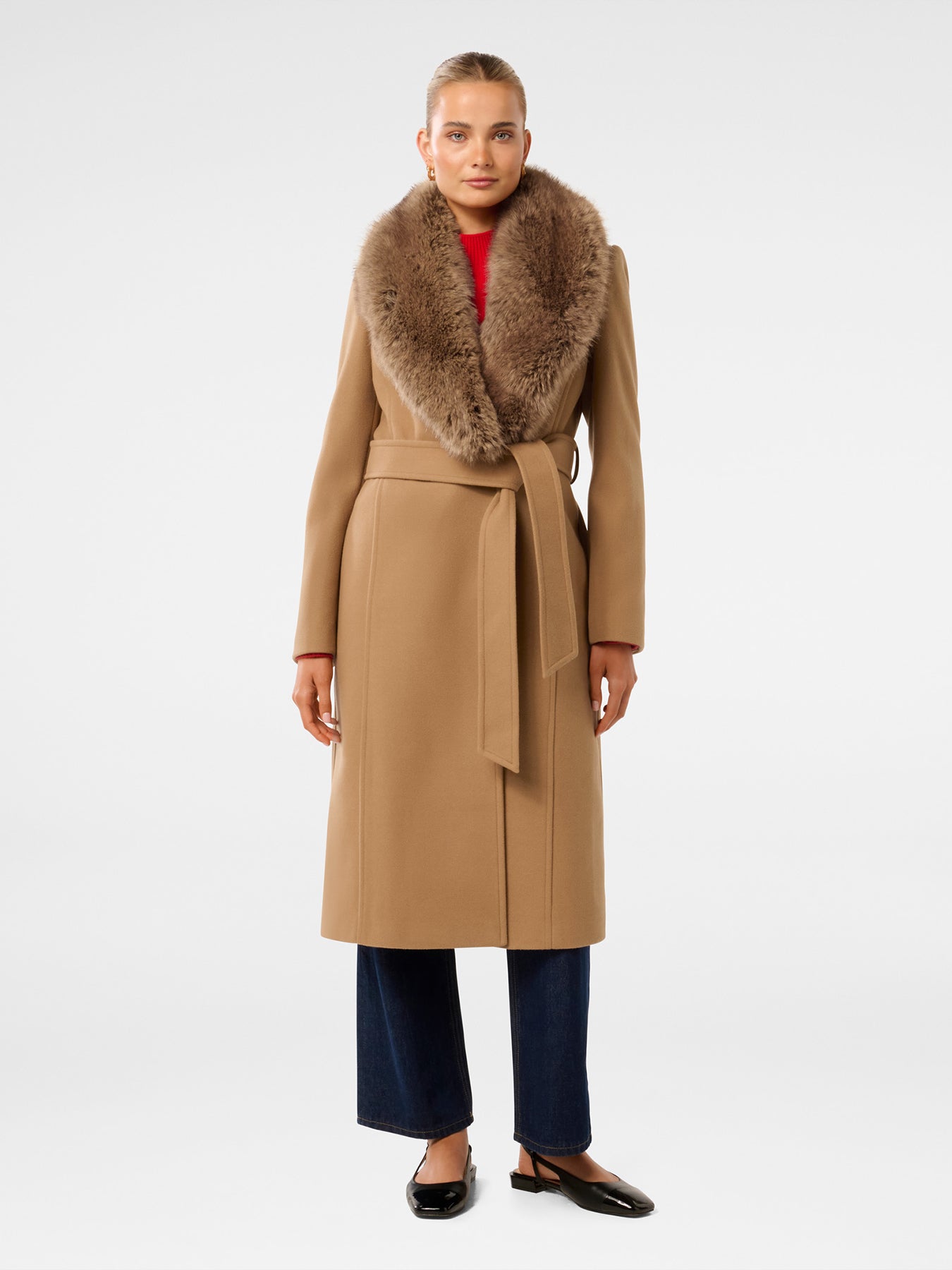 Monica Faux Fur Wrap Coat Camel