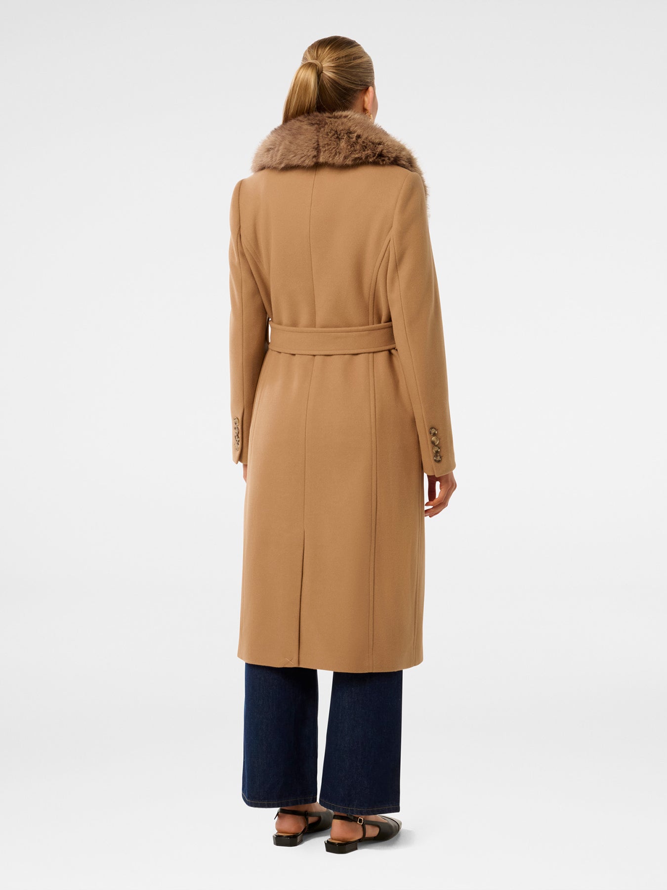 Monica Faux Fur Wrap Coat Camel