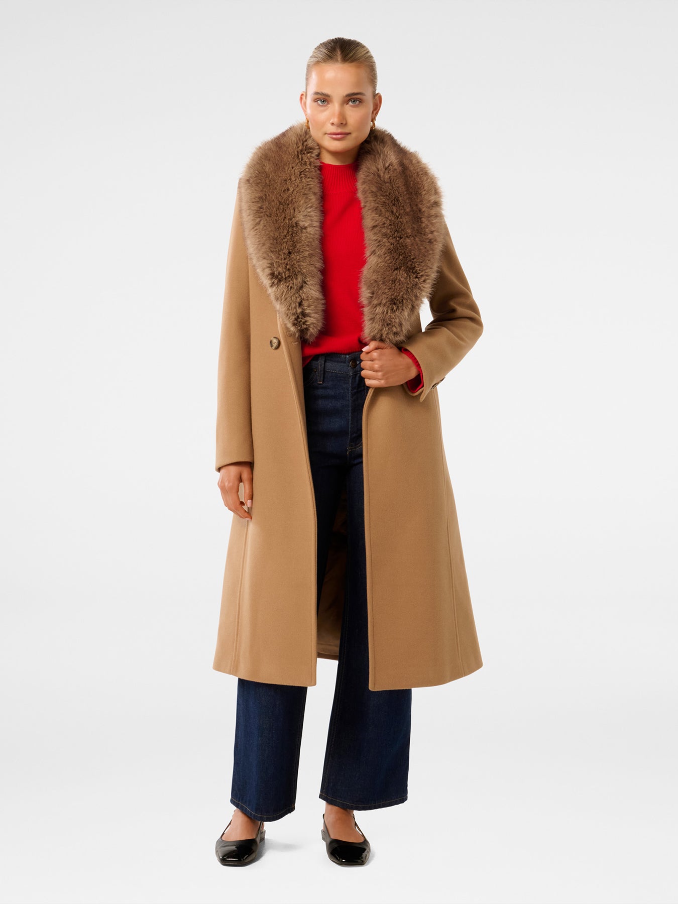 Monica Faux Fur Wrap Coat Camel