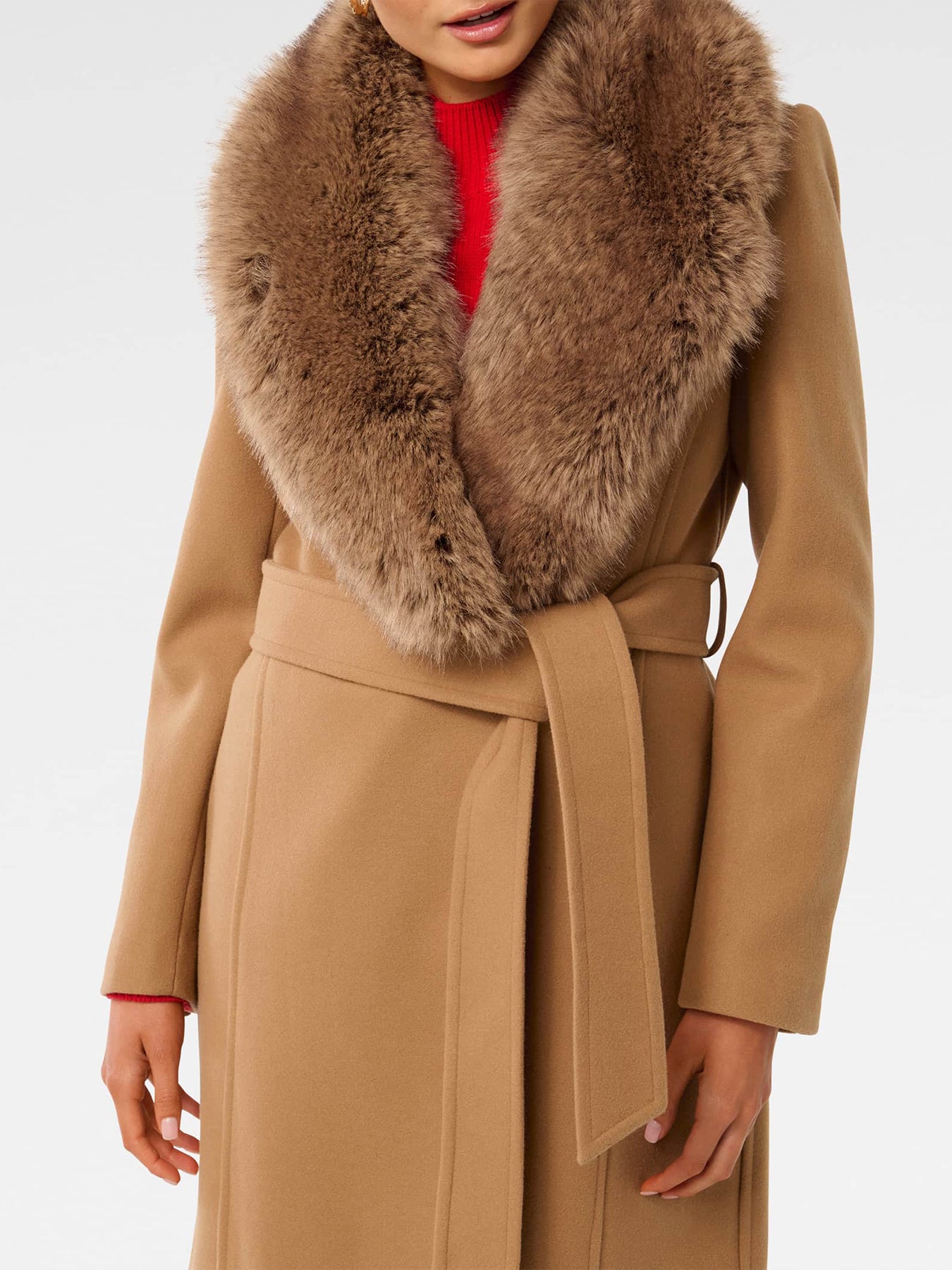 Monica Faux Fur Wrap Coat Camel