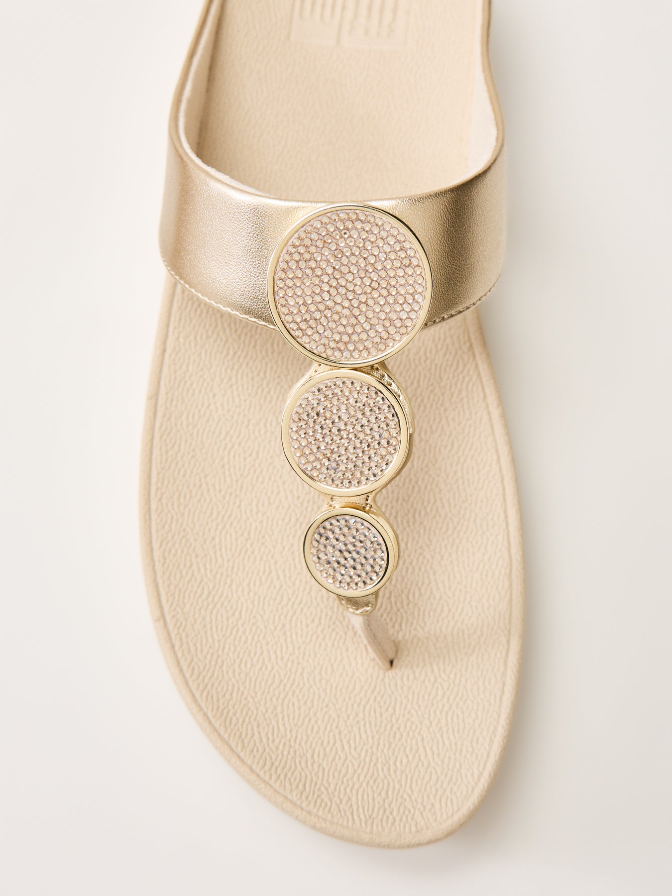Halo Bead-Circle Toe-Post Sandals Platino Gold