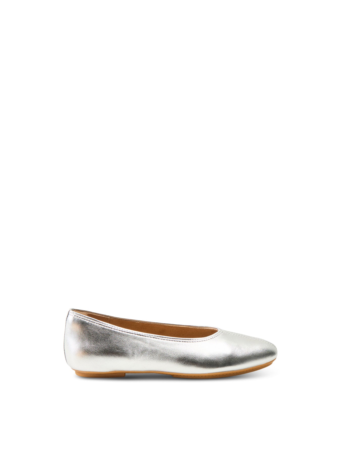 High-Cut Leather Ballet Flats Silver