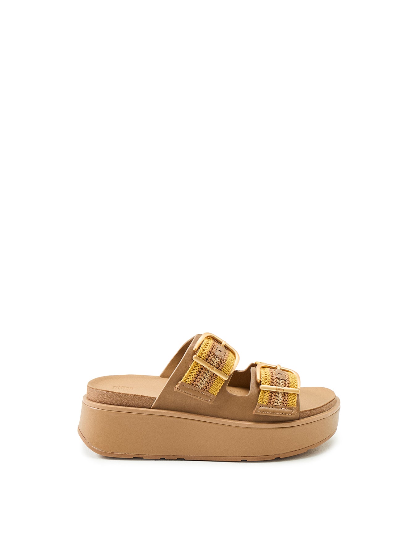 Gen-Ff Max Buckle Stripe-Webbing Two-Bar Slides Tumeric Tan