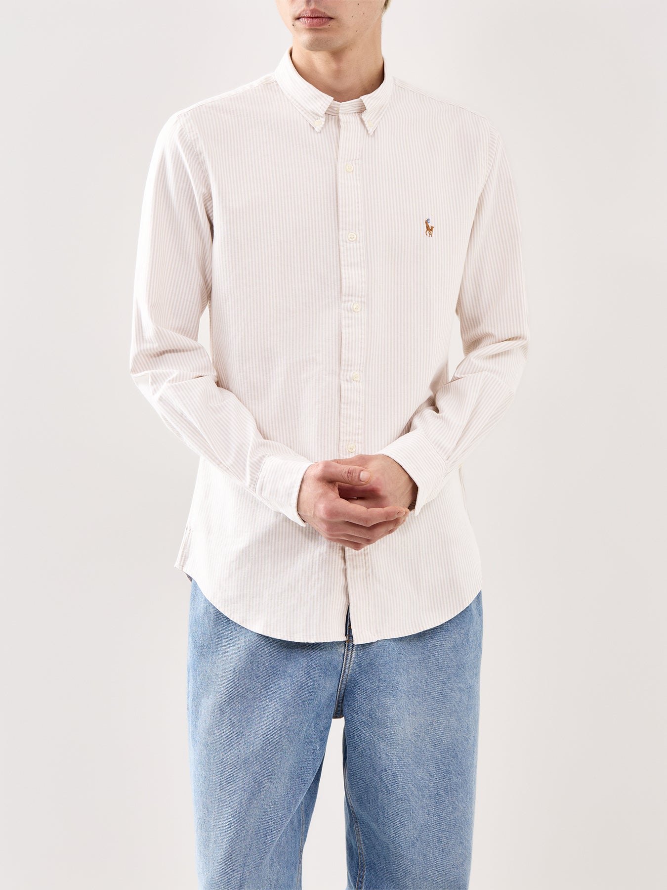 Slim Fit Stripe Oxford Shirt Beige