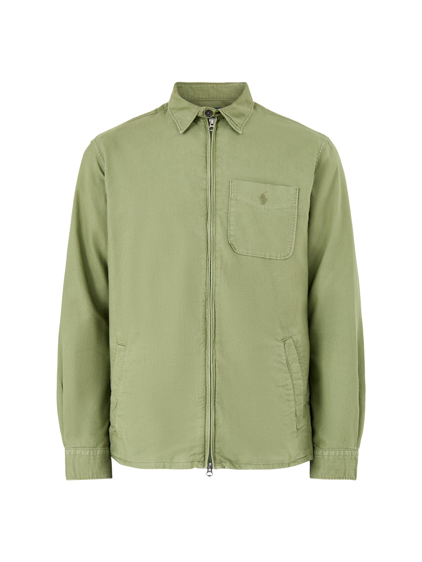 Zip Up Oxford Overshirt Olive