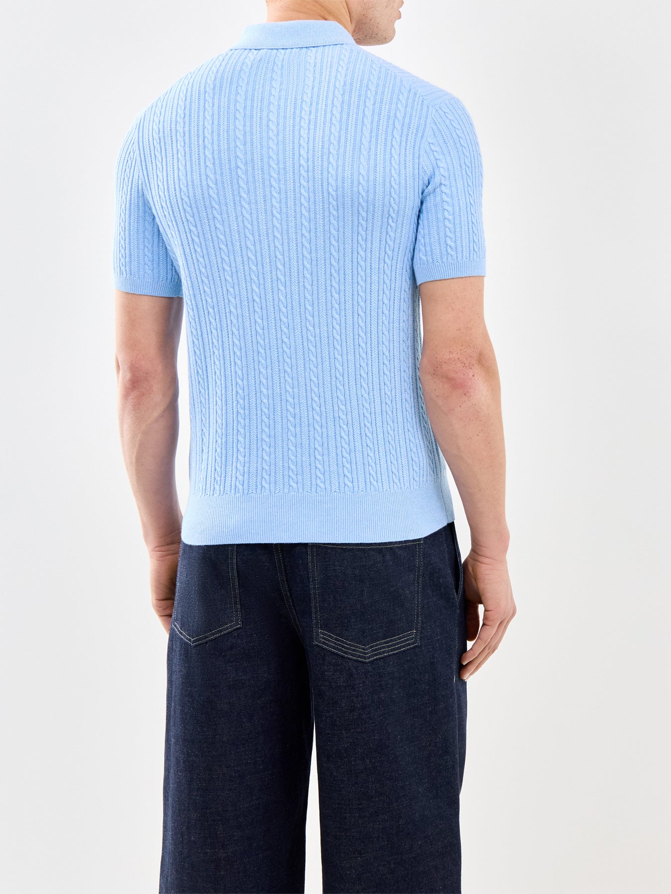 Cable Knit Polo Shirt Blue