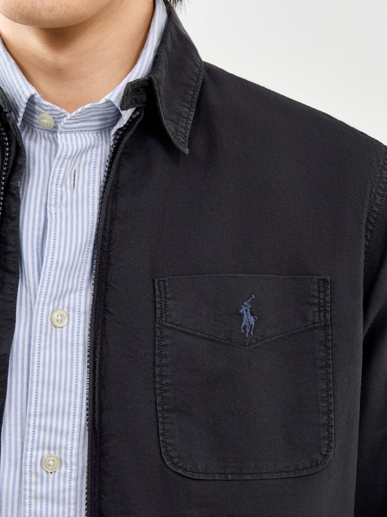 Zip Up Oxford Overshirt Black